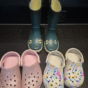 CROCS Pink Glitter Clogs and Starry Pattern Boots